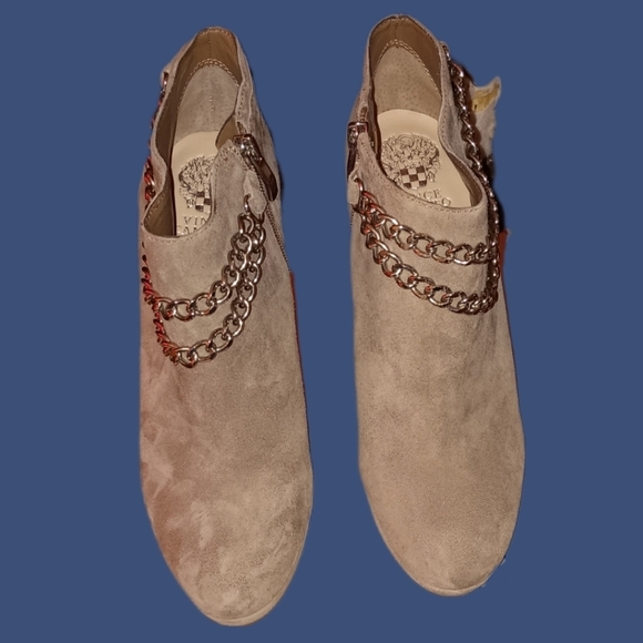 Vince Camuto Shoes - Vince Camuto Chain-Embellished Beige Ankle Boots Size 9.5